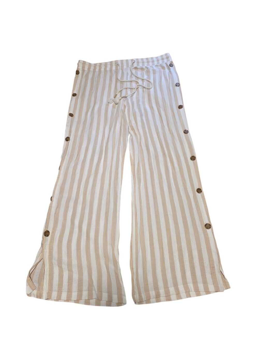 French Laundry EUC Striped Wide-Leg Pants Side Buttons Tassle Drawstring Sz XL